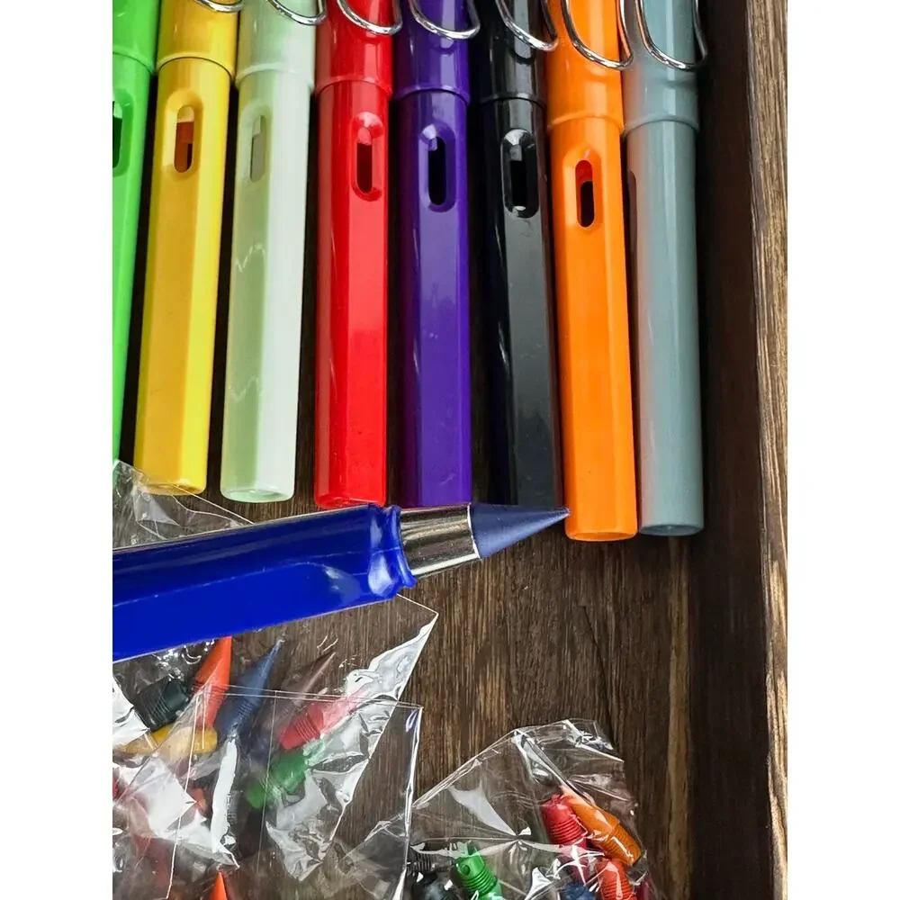 Everlasting Inkless Pencil Set w/ Wood Case Strap Replaceable Tips 12 pens